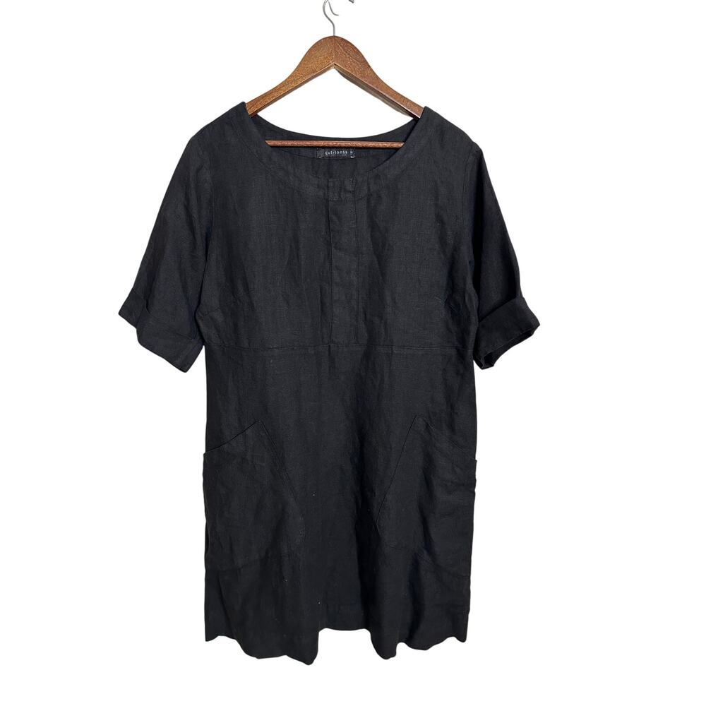 Cut Loose 100% Linen Shift Dress Black Pockets  Minimalist Lagenlook Art to Wear